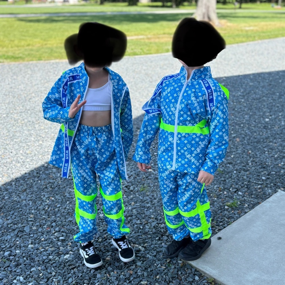 Kids Blue and Neon Green Athletic/Dance 2 pc Set